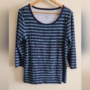 Croft & Barrow Striped Scoopneck Top Women's XL, Navy and Turquoise